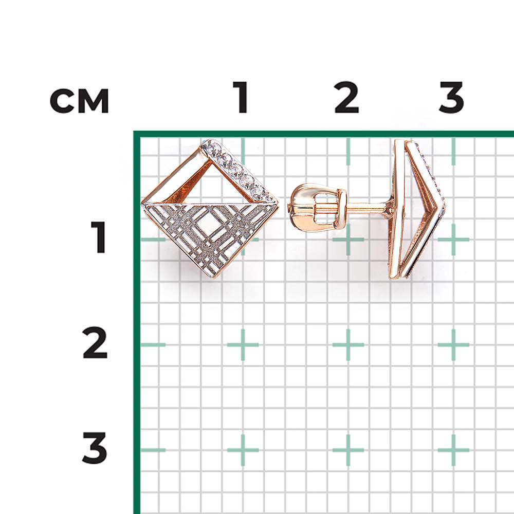 Серьги с принтом «Клетка» из комбинированного золота с фианитами 02-5188-00-401-1111
