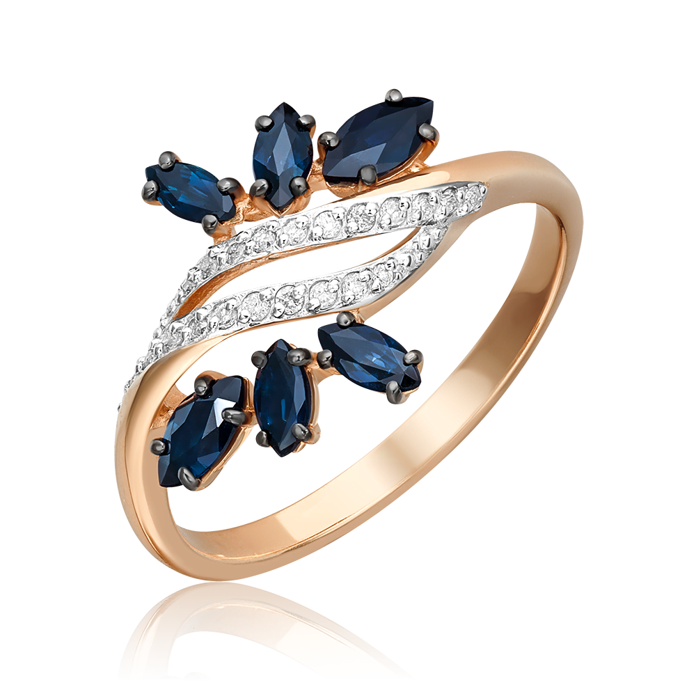 Кольцо из красного золота с сапфирами и бриллиантами 01-1581-00-105-1110-30