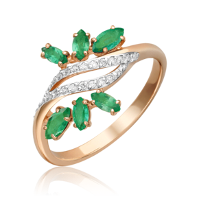 Кольцо из красного золота с изумрудами и бриллиантами 01-1581-00-106-1110-30