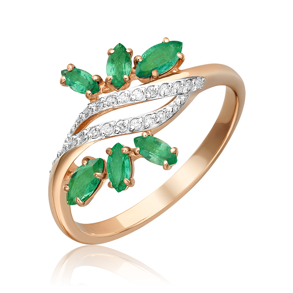 Кольцо из красного золота с изумрудами и бриллиантами 01-1581-00-106-1110-30