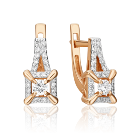 Серьги с английским замком из красного золота с бриллиантами