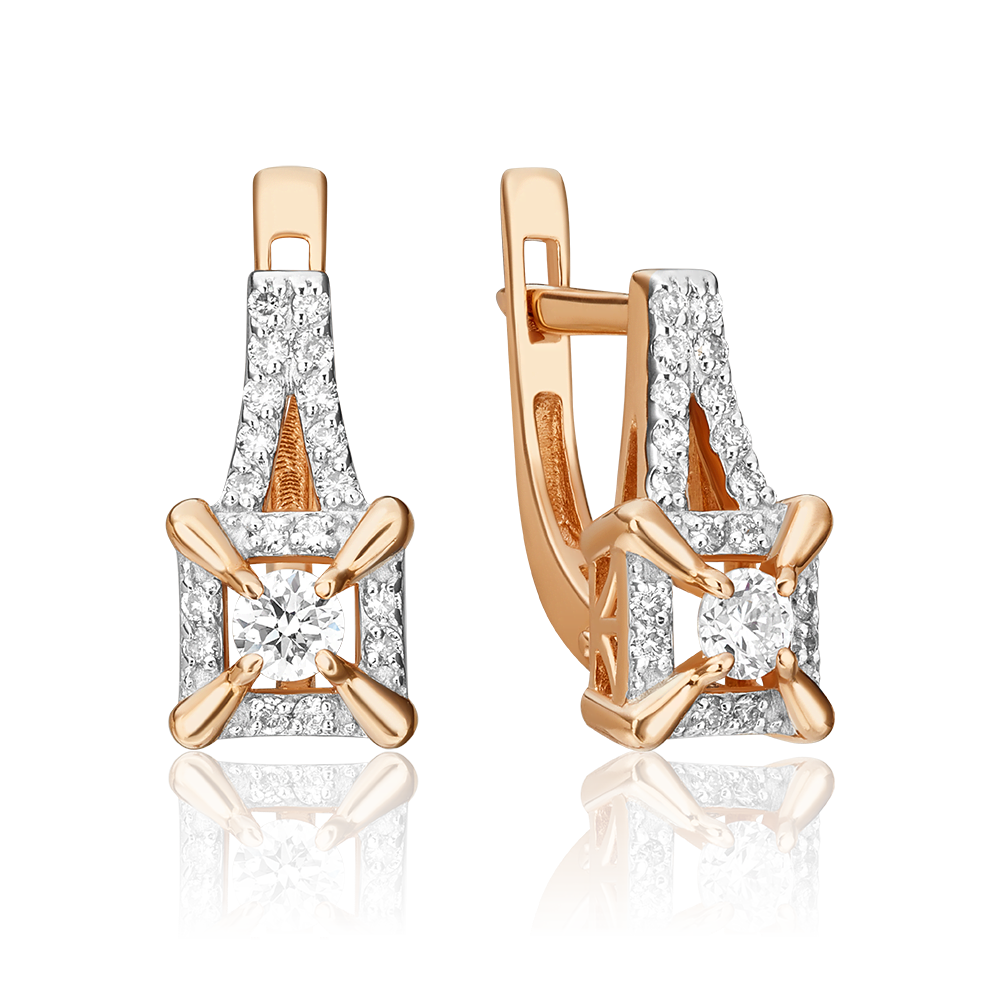 Серьги с английским замком из красного золота с бриллиантами 02-0942-00-101-1110-30