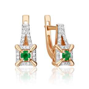 Серьги с английским замком из красного золота с изумрудом и бриллиантами 02-0942-00-106-1110-30