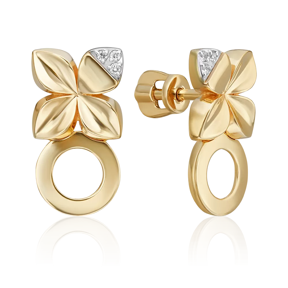 Серьги-пусеты из комбинированного золота с бриллиантами 02-4984-00-101-1121