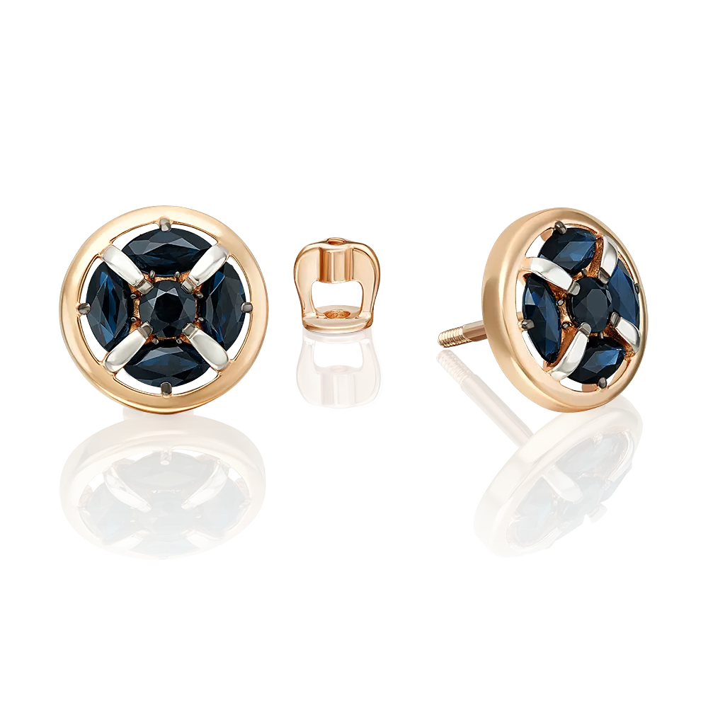 Серьги-пусеты из красного золота с сапфирами 02-5510-00-102-1110