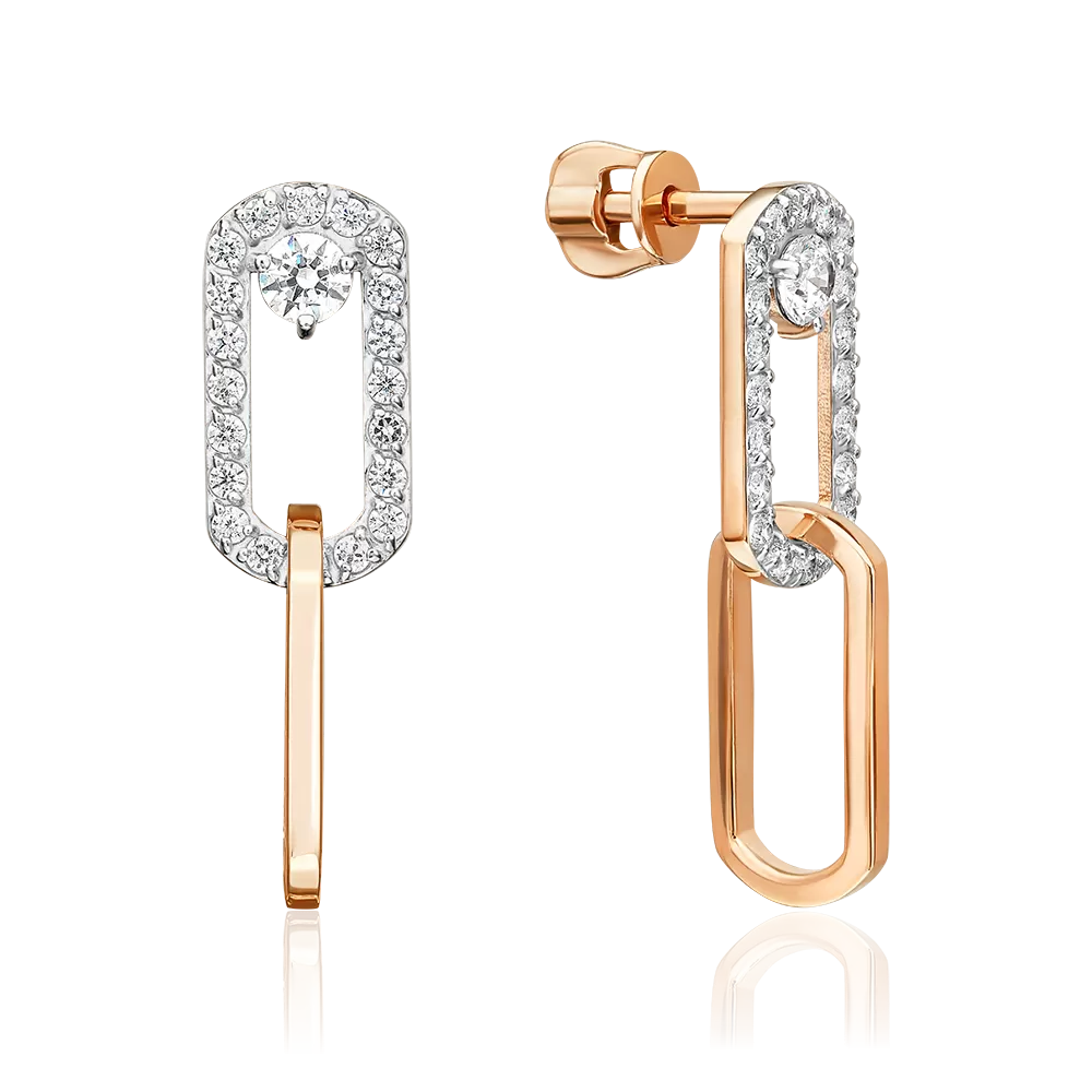 Серьги-пусеты из красного золота с фианитами 02-5648-00-401-1110