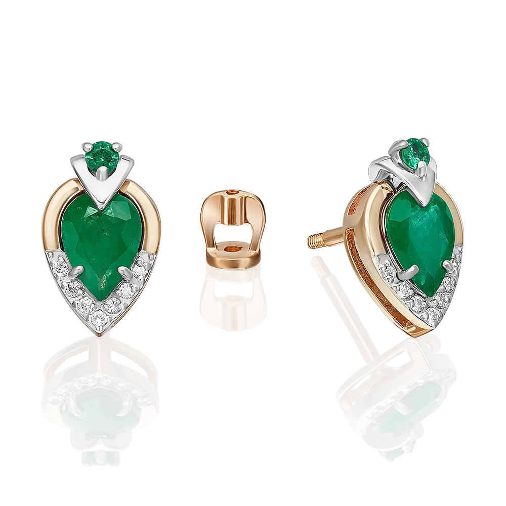 Серьги-пусеты из комбинированного золота с изумрудами и бриллиантами 02-5227-00-106-1111