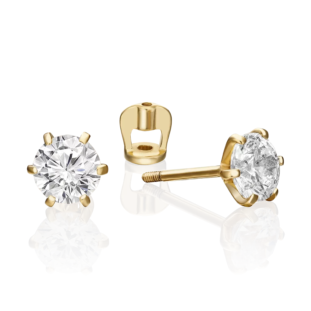 Серьги-пусеты из лимонного золота с фианитом 02-0289-00-501-1130-38