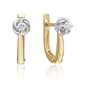Серьги с английским замком из комбинированного золота с бриллиантом