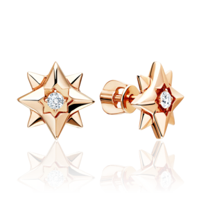 Серьги-пусеты «Розы ветров» из красного золота с фианитом 02-5560-00-401-1110