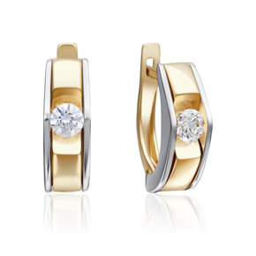 Серьги с английским замком из лимонного золота с фианитом