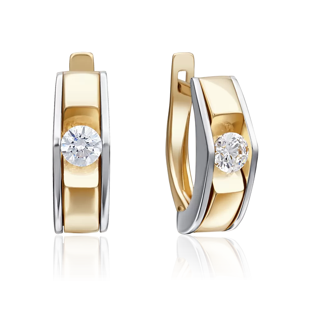 Серьги с английским замком из лимонного золота с фианитом 02-4138-00-501-1130-38