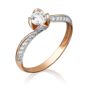 Помолвочное кольцо из красного золота с фианитами