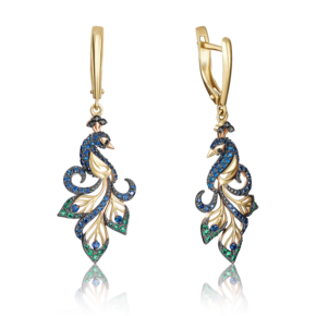 Серьги «Павлины» с английским замком из лимонного золота с фианитами 02-3499-01-404-1130-53