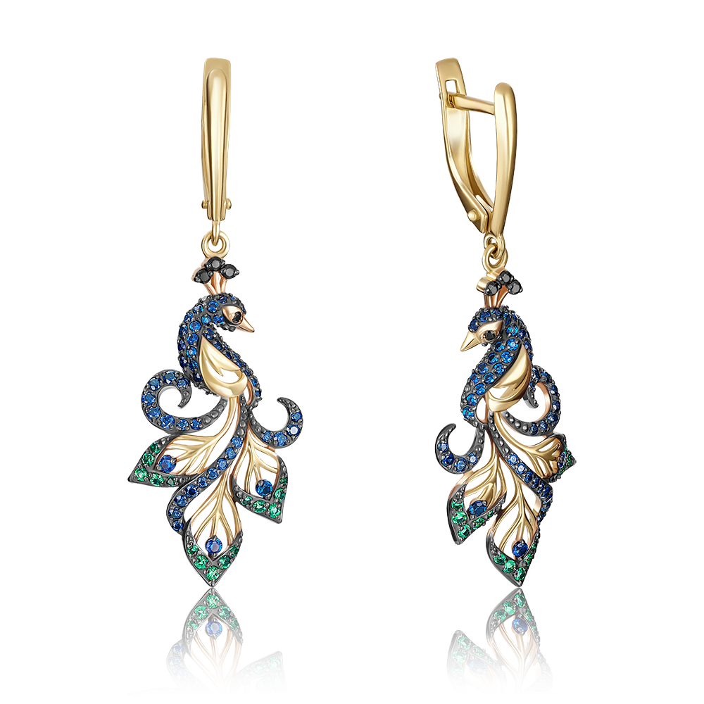 Серьги «Павлины» с английским замком из лимонного золота с фианитами 02-3499-01-404-1130-53