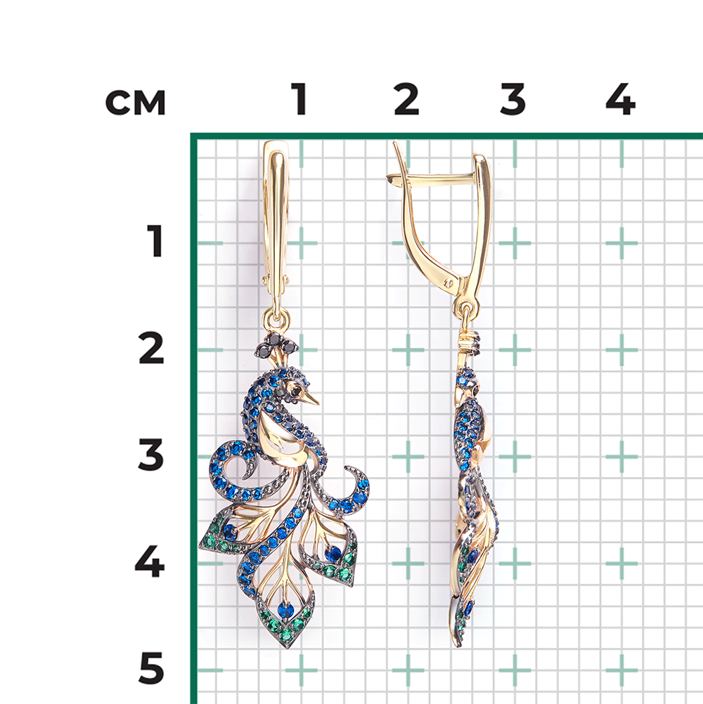 Серьги «Павлины» с английским замком из лимонного золота с фианитами 02-3499-01-404-1130-53