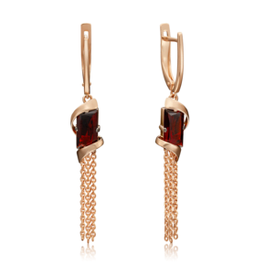 Серьги с английским замком из красного золота с гранатом