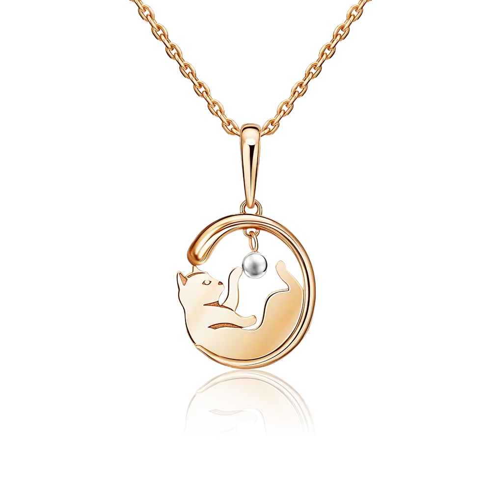 Подвеска «Кошка с игрушкой» из комбинированного золота 03-3045-00-000-1111-64