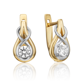 Серьги с английским замком из комбинированного золота с фианитом 02-4467-00-501-1121-38