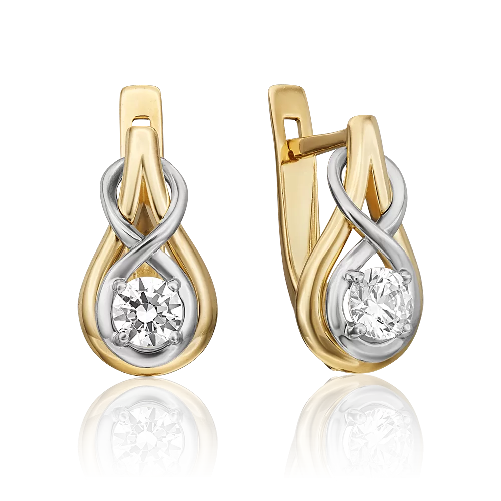 Серьги с английским замком из комбинированного золота с фианитом 02-4467-00-501-1121-38