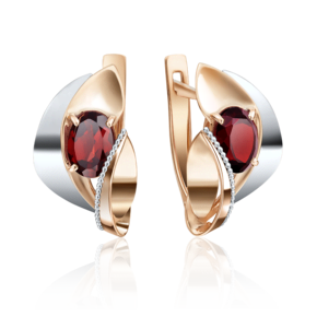 Серьги с английским замком из комбинированного золота с гранатом 02-4038-00-204-1111-46