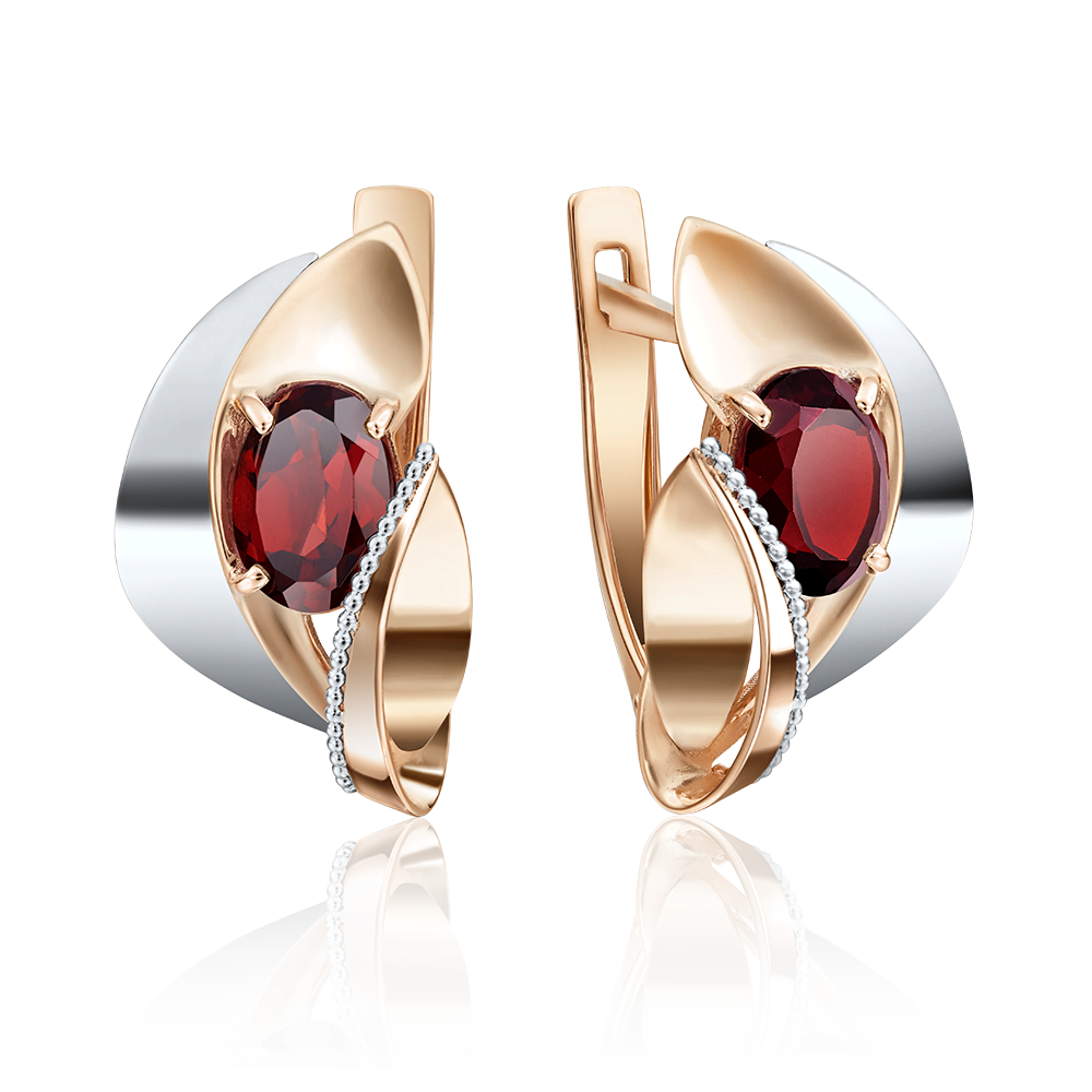 Серьги с английским замком из комбинированного золота с гранатом 02-4038-00-204-1111-46