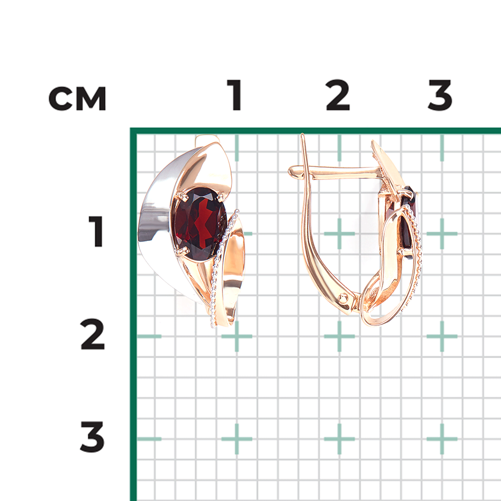 Серьги с английским замком из комбинированного золота с гранатом 02-4038-00-204-1111-46