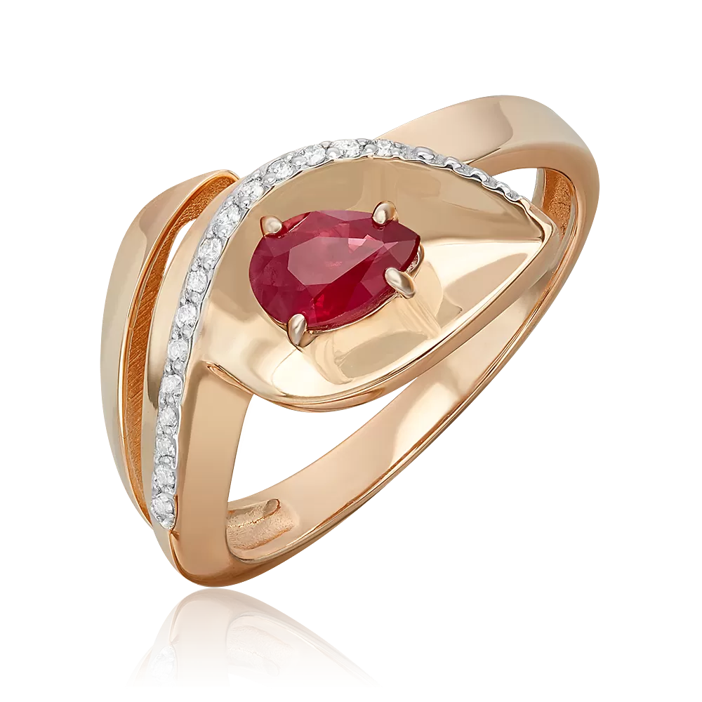 Кольцо из красного золота с рубином и бриллиантами 01-5742-00-107-1110