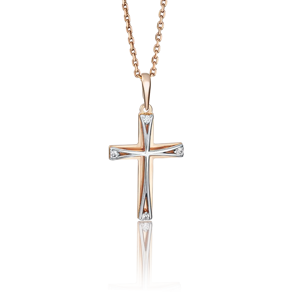 Декоративный крест из комбинированного золота с фианитами 03-2735-00-401-1111-03