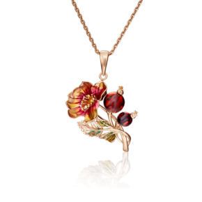 Подвеска «Шиповник» из красного золота с янтарём и эмалью 03-2889-00-271-1110-46