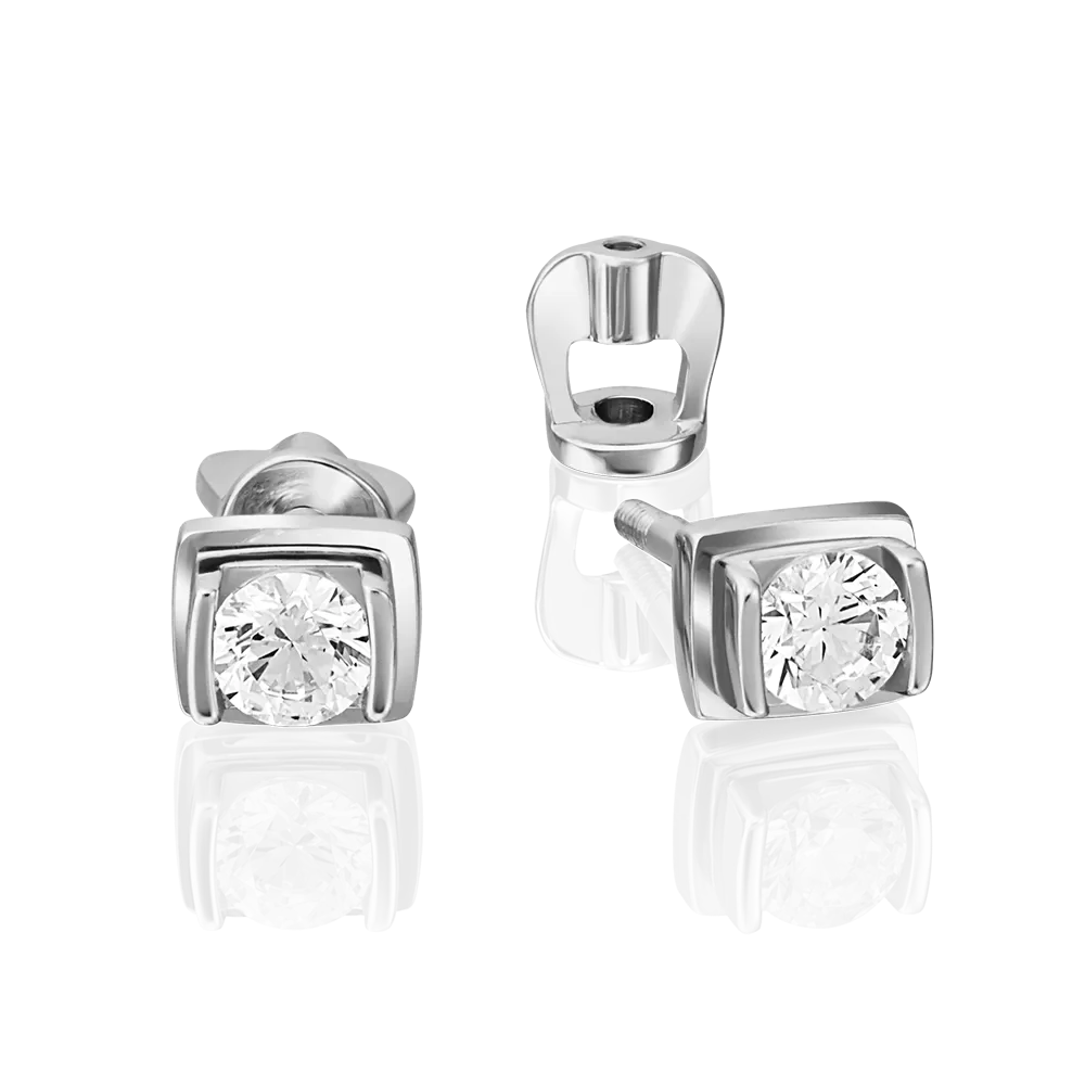 Серьги-пусеты из белого золота с фианитом 02-4204-00-501-1120-38