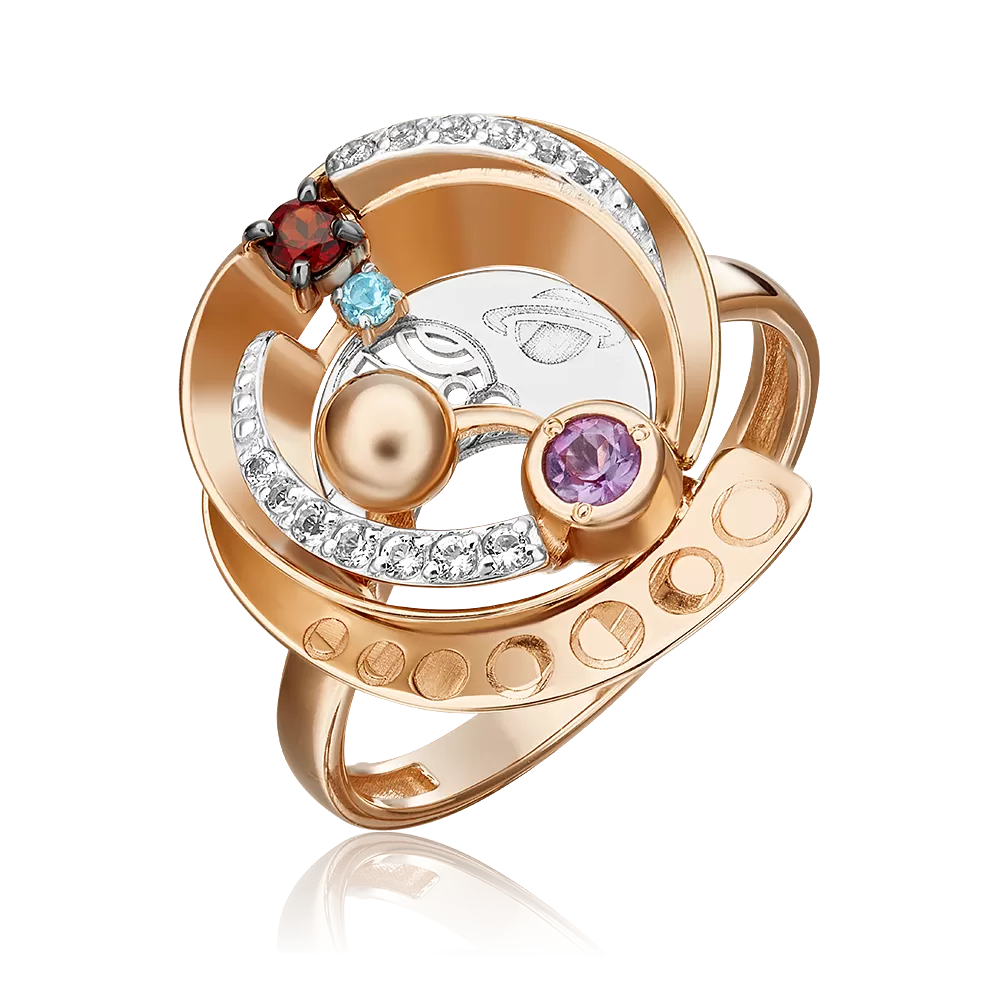 Кольцо «Парад планет» из комбинированного золота с миксом камней 01-5479-00-712-1111-76