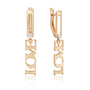 Серьги «Любовь» с английским замком из красного золота с фианитом 02-5426-00-401-1110