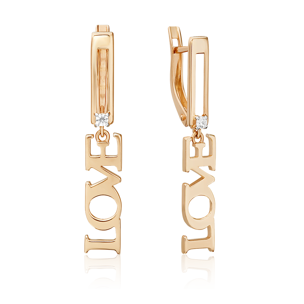 Серьги «Любовь» с английским замком из красного золота с фианитом 02-5426-00-401-1110