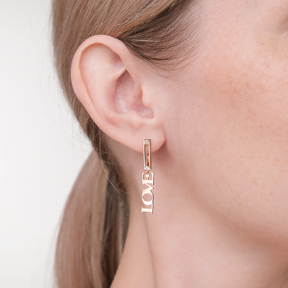 Серьги «Любовь» с английским замком из красного золота с фианитом 02-5426-00-401-1110