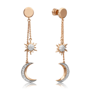 Серьги-пусеты «Луна и Солнце» из красного золота с фианитами 02-4460-00-401-1110-42
