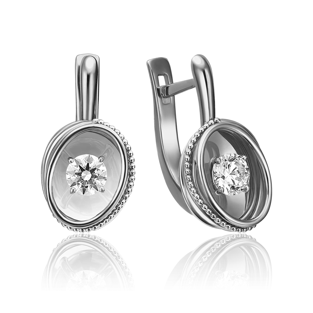 Серьги с английским замком из белого золота с фианитом 02-4299-00-501-1120-38