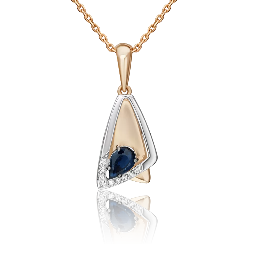 Подвеска из комбинированного золота с сапфиром и бриллиантами 03-3459-00-105-1111