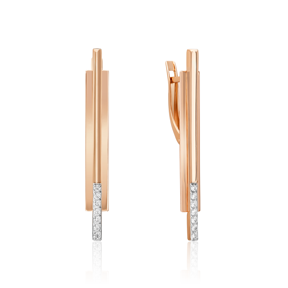 Серьги с английским замком из красного золота с фианитами 02-5123-00-401-1110