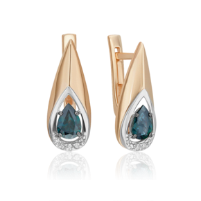 Серьги с английским замком из комбинированного золота с сапфиром и бриллиантами 02-5221-00-105-1111