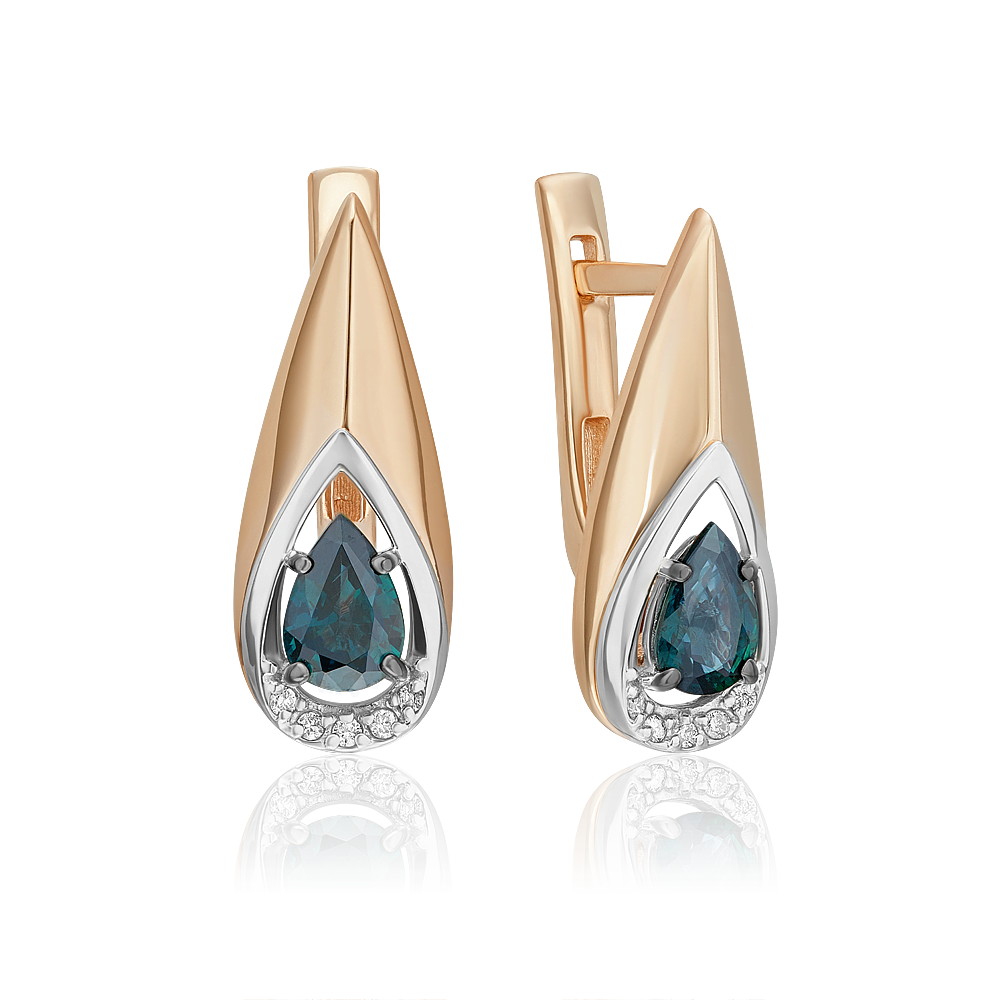 Серьги с английским замком из комбинированного золота с сапфиром и бриллиантами 02-5221-00-105-1111