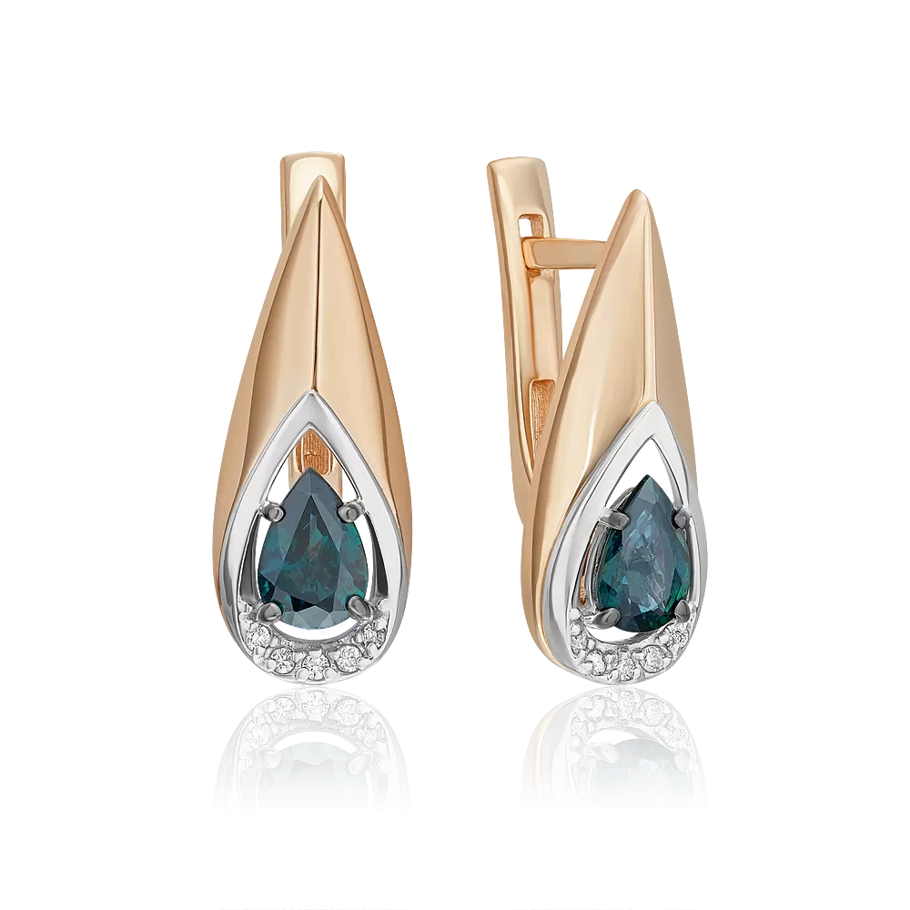 Серьги с английским замком из комбинированного золота с сапфиром и бриллиантами 02-5221-00-105-1111