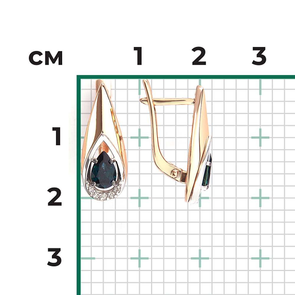 Серьги с английским замком из комбинированного золота с сапфиром и бриллиантами 02-5221-00-105-1111