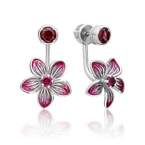 Серьги-джекеты «Плюмерии» из серебра с гранатами и эмалью 02-4794-00-204-0200-69