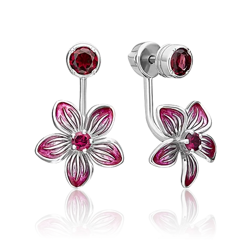 Серьги-джекеты «Плюмерии» из серебра с гранатами и эмалью 02-4794-00-204-0200-69