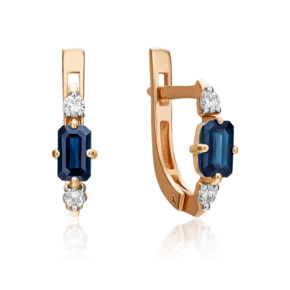 Серьги с английским замком из красного золота с сапфиром и бриллиантами 02-0894-00-105-1110-30