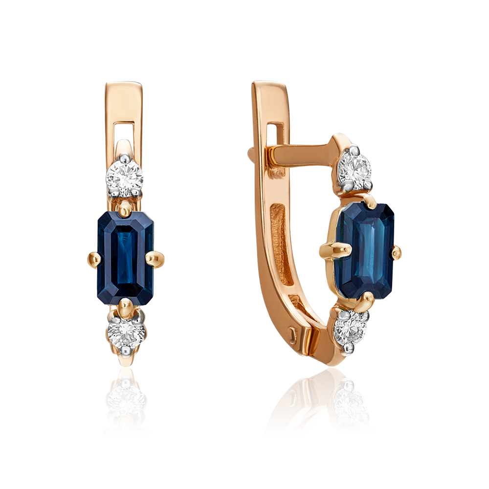 Серьги с английским замком из красного золота с сапфиром и бриллиантами 02-0894-00-105-1110-30