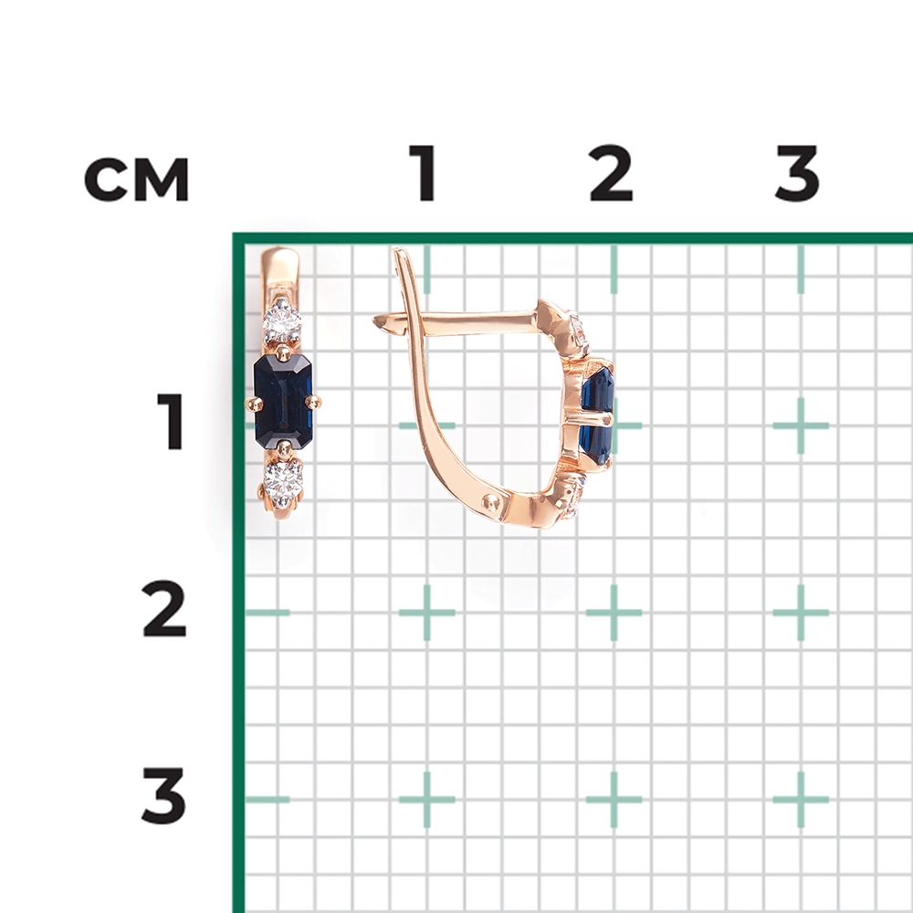 Серьги с английским замком из красного золота с сапфиром и бриллиантами 02-0894-00-105-1110-30