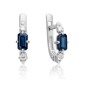 Серьги с английским замком из белого золота с сапфиром и бриллиантами 02-0894-00-105-1120-30