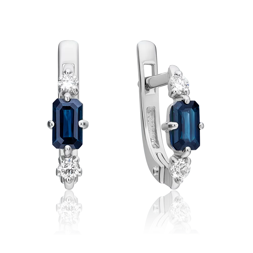 Серьги с английским замком из белого золота с сапфиром и бриллиантами 02-0894-00-105-1120-30